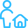A simple blue icon depicting a person standing next to a small house.