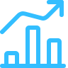 A blue line graph icon shows an upward trend. It consists of three vertical bars of increasing height from left to right, with an arrowed line above, moving upwards to the right, symbolizing growth or progress.